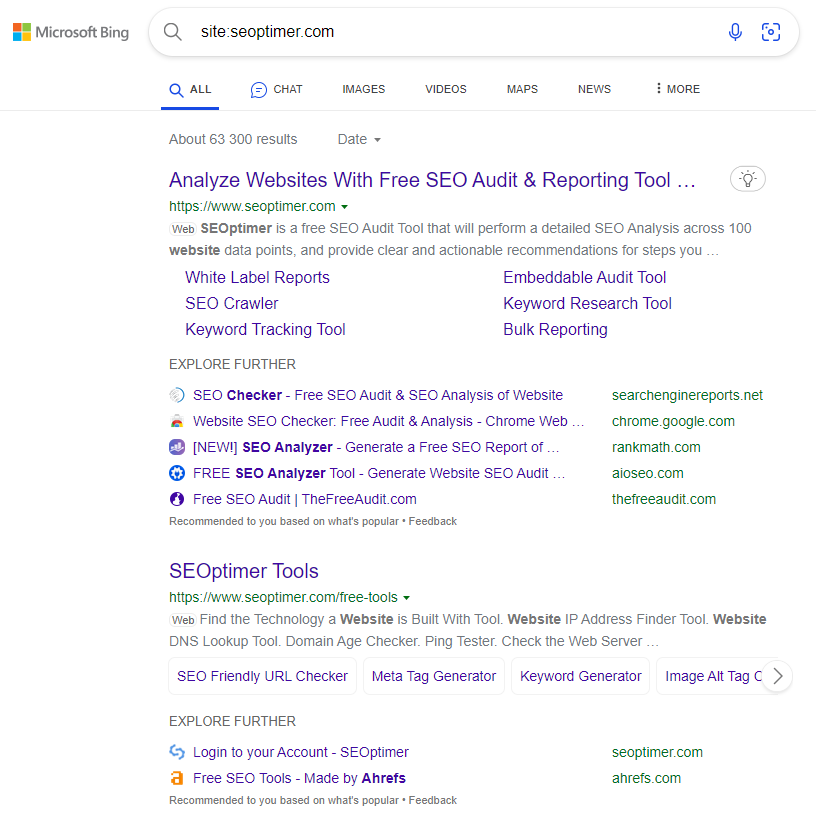 site search bing